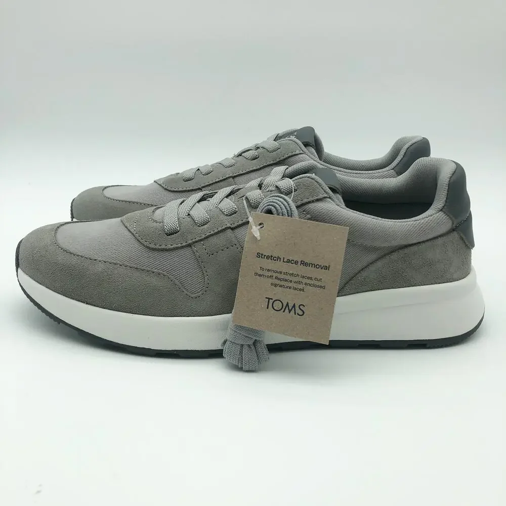 Toms Mens TRVL LITE Retro Runner Casual Sneakers Size 12 Grey Suede Twill NIB